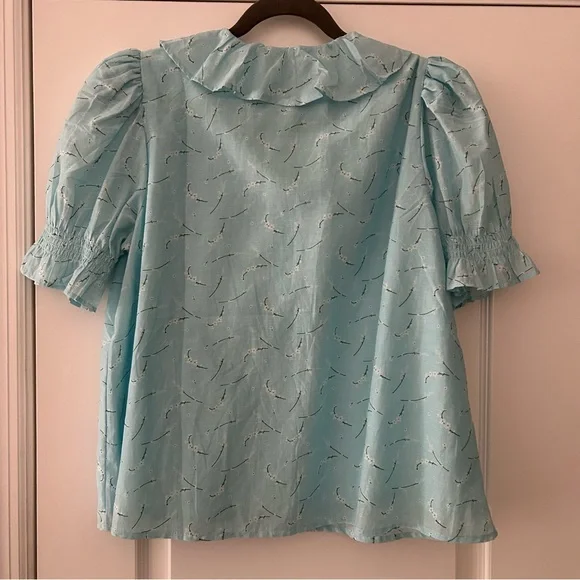 Vineyard Vines Ruffle-Neck Blouse Light Blue V neck - Picture 7 of 7